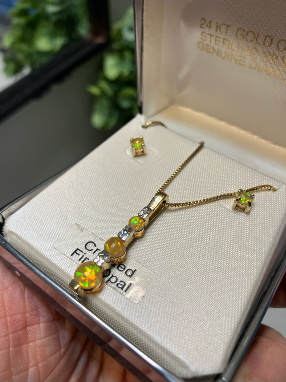 Gold Plated Sterling Silver & Orange Fire Opal Pendant & Stud Earring Set